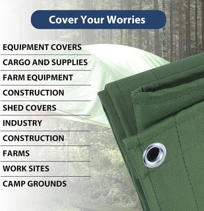 16’x20’ Canvas Tarps Heavy Duty Waterproof Tarpaulins with Aluminum Grommets,UV Resistant, 22Mil Multipurpose Drop Cloth, 14oz Durable Cover Sheet for Outdoor and Indoor Use with Ropes.