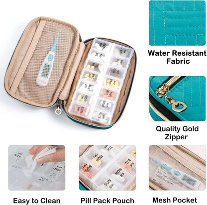 BAGSFY Pill Organizer Case 2 Times a Day- Weekly Medicine Organizer Travel Pill Box with Removable 7 Day Medicine Case Container for Fish Oil, Vitamin, Supplement