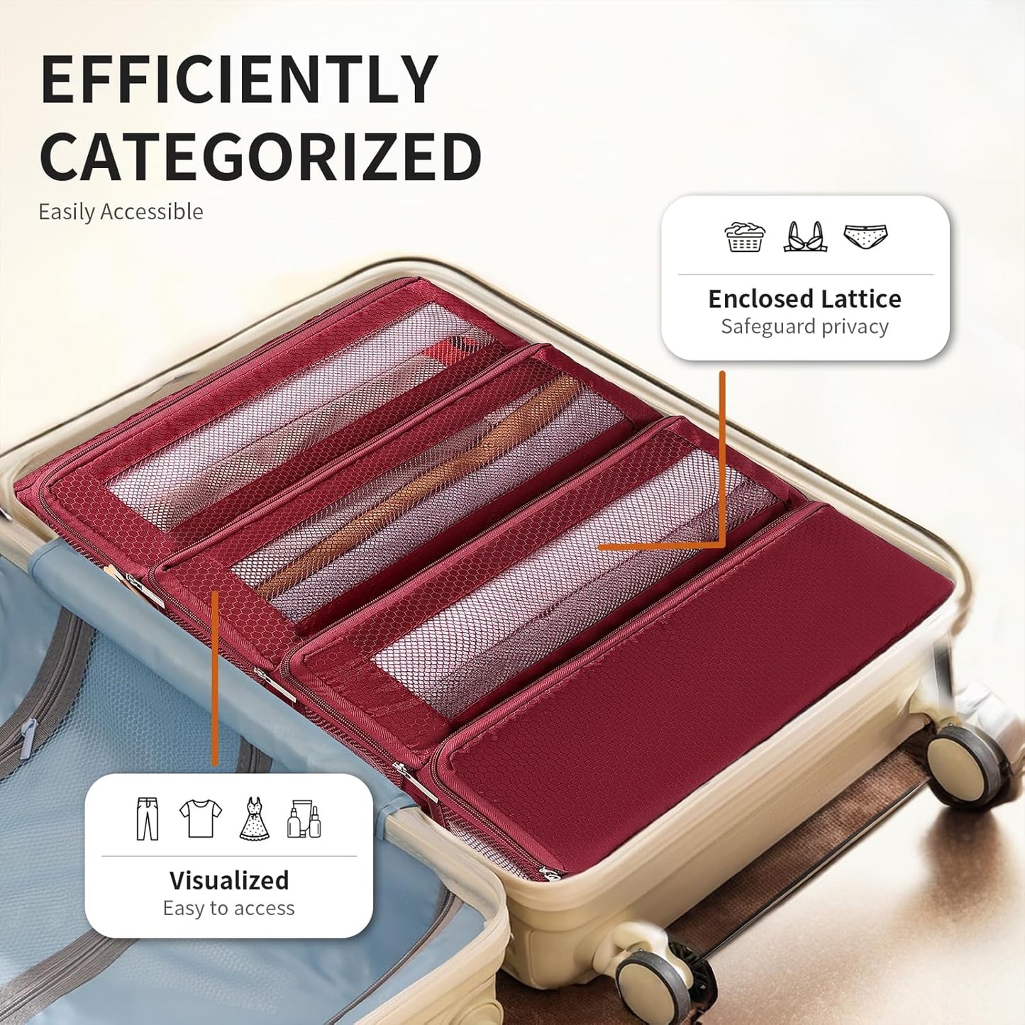 Suitcase Organizer Travel Bags Organizer for Luggage Compression Hanging Packing Cubes for Travel Carry on Closet (Bag Only)