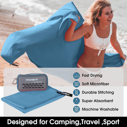 4Monster Camping Towel Super Absorbent, Quick Dry Microfiber Travel Towel, Fast Drying Ultra Soft Compact Gym Towel for Hiking Swimming Beach Yoga Travel Sports Backpack (Marine Blue, 20.00" x 12.00")