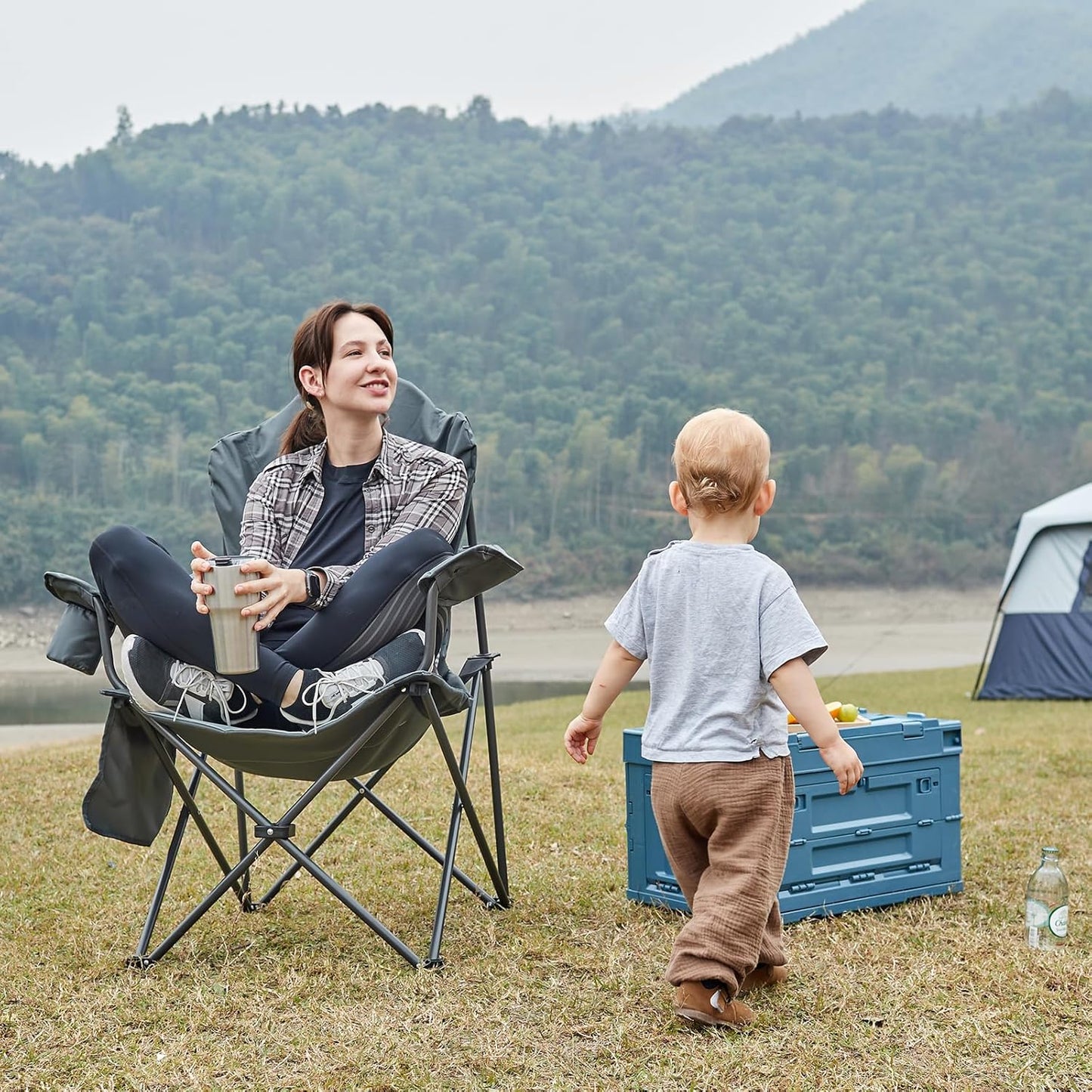 EVER ADVANCED Camping Chairs, Lawn Chairs Outdoor Sports Chairs, Folding Chair Camping Chairs for Adults, Supports 400lbs