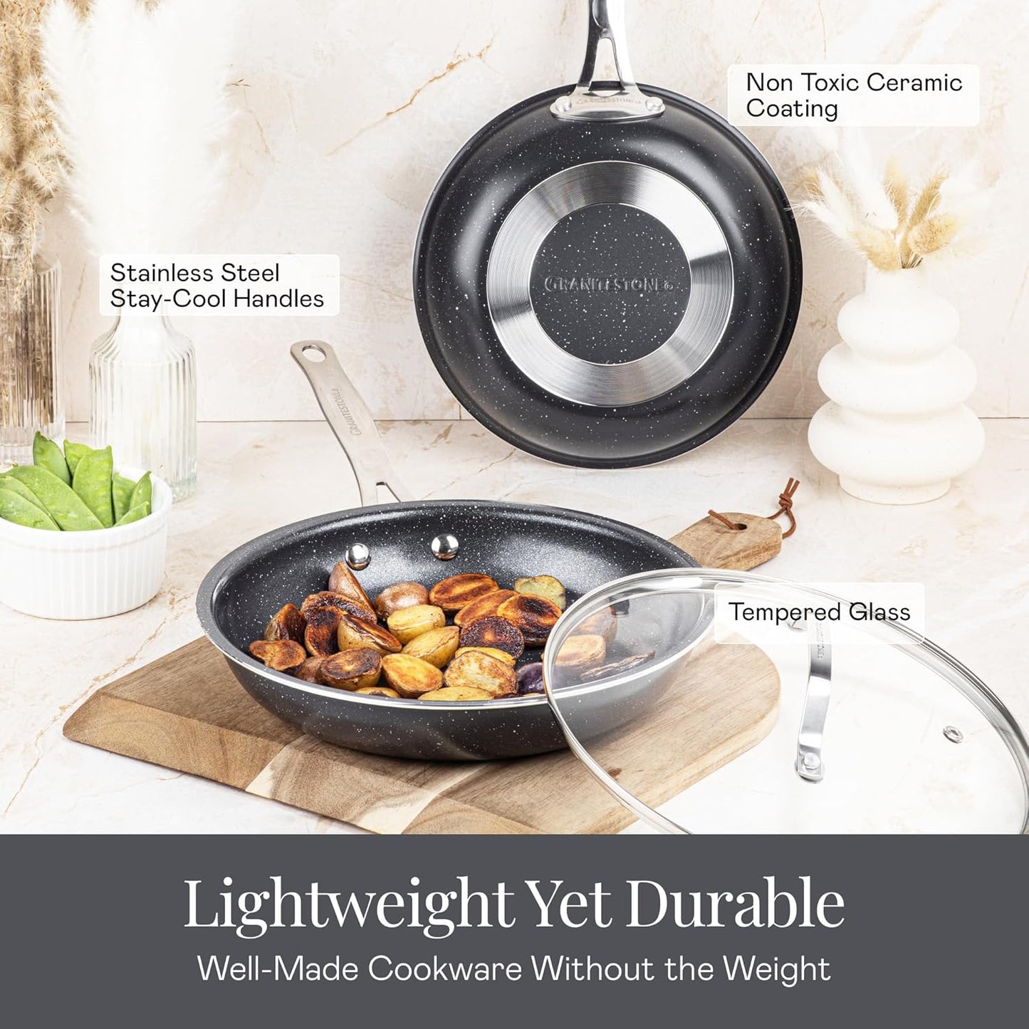 Granitestone 20 Pc Ceramic Cookware Set Nonstick, Complete Pots and Pans Set Non Stick for Kitchen with Bakeware, Cooking Utensils & Steamer, Non Toxic Made Without PFOA PFOS, Oven & Dishwasher Safe