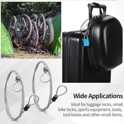 12 Pack Security Cable Luggage Lock with Loops 4ft 3mm Braided Steel Coated Bike Cable Wire Double Loop Anti Theft Safety for U Lock, Padlock and Disc Lock