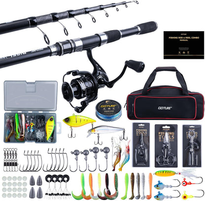 Goture Fishing Rod and Reel Combo,Fishing Pole,Telescopic Fishing Rod Kit with Spinning Reel, Telescopic Fishing Pole with Carrier Bag for Freshwater Saltwater for Men Women