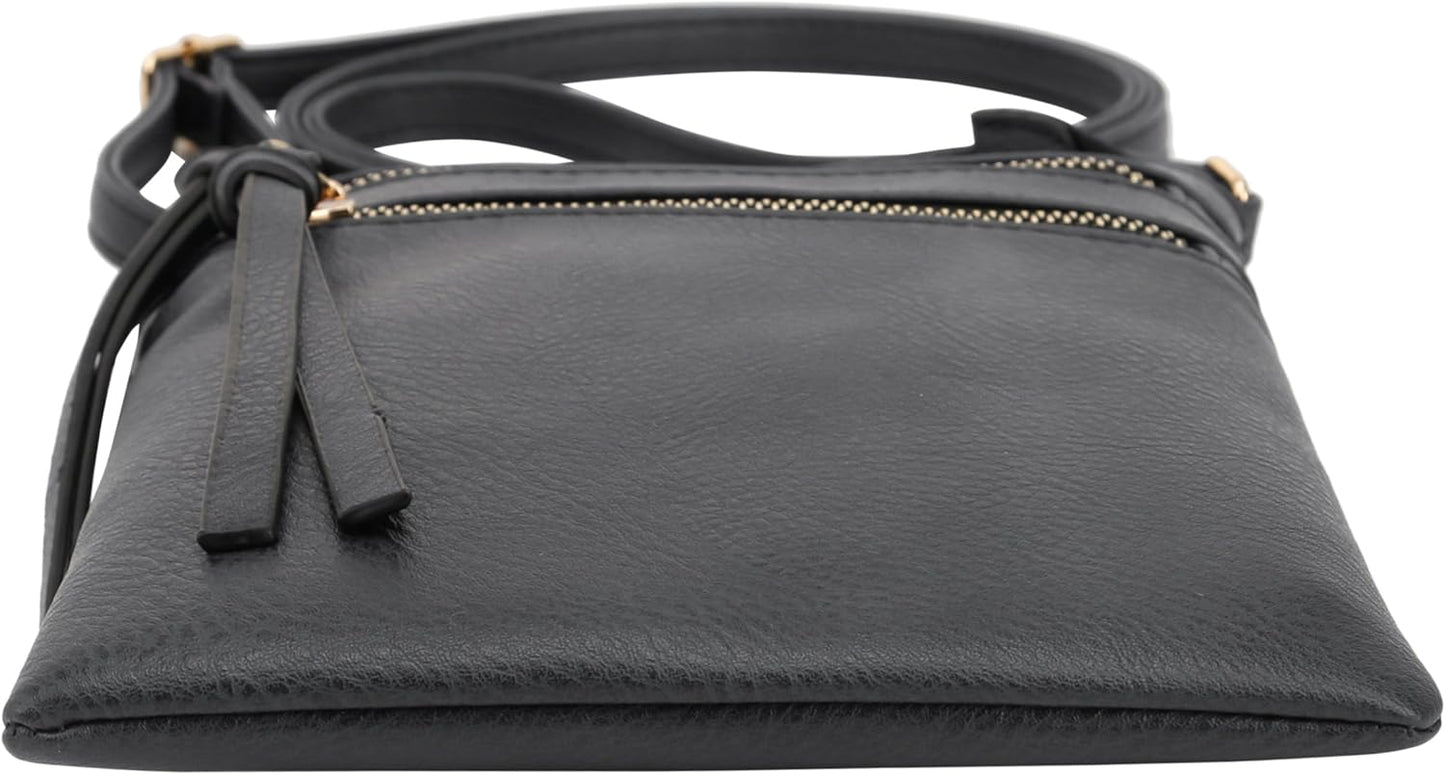 DELUXITY Crossbody Purse Bag Shoulder Bag Multi Pocket Zipper Purse | Black