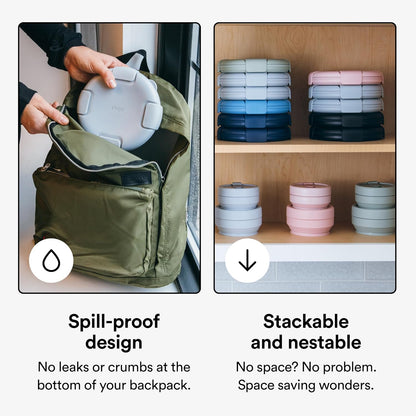 STOJO Collapsible Bowl 5 Set - Translucent Denim, 36oz - Reusable Silicone Bowl for Hot and Cold Food - Perfect for Travel, Meal Prep, To-Go Lunch, Camping & Hiking - Microwave & Dishwasher Safe