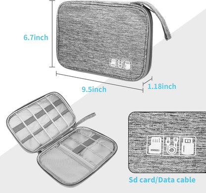 Electronics Organizer Travel Case,Electronic Accessories Storage Bag,Portable Waterproof Cable Organizer Bag,Travel Cord Organizer Bag for Small Charging Cord Storage,Cables,SD Card (Grey)