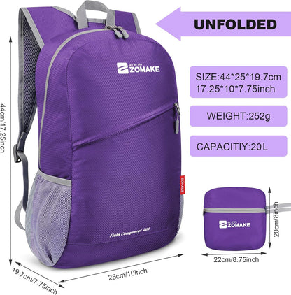 ZOMAKE Lightweight Packable Backpack 20L, Foldable Backpacks Small Daypack for Hiking Water Resistant Day Bag for Travel