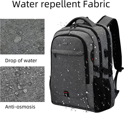 DUSLANG 17 Inch Travel Laptop Backpack Water Resistant College Backpack for Men Laptop Bag with USB Charging Port,Light Grey