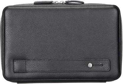 Medicine Handmade Leather Cable Organizer Bag – Full-Grain Leather Travel Tech Case for Cords, Chargers & Accessories – Zippered Storage for Men & Women (Black)