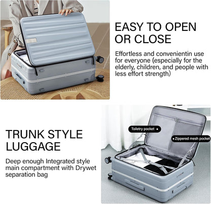 Hanke 20 Inch Carry On Suitcase PC Hardshell Luggage Top Open Aluminum Frame Rolling Suitcases with Wheels Travel Luggage for Woman Men Gifts.(Grey)