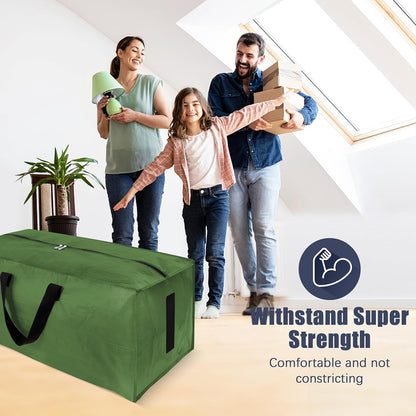 8 Pack Large Strong Moving Bags with Zippers & Carrying Handles - Water-Resistant - Heavy Duty Storage Tote for Space Saving, Fold Flat, Alternative to Moving Box (Olive Green)