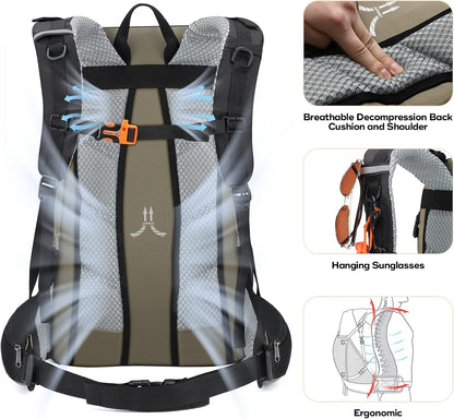 Maelstrom Hiking Backpack,Camping Backpack,40L Waterproof Hiking Daypack with Rain Cover,Lightweight Travel Backpack,Khaki