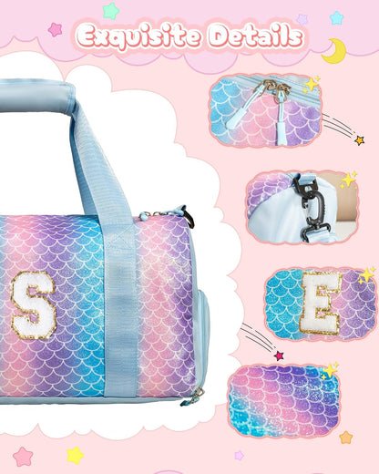 Girls Cheer Up Gifts-Girl Gym Bag with Shoe Compartment, Kid Personalized Weekender Overnight Bags, Initial Travel Tote with Makeup Pouch, Graduation Gift for Niece Kids Daughter (Letter K)