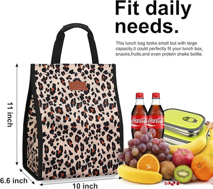 Lunch Bags for Women Insulated Reusable Lunch Tote with Internal Pocket, Lunch Tote bag for Work(Leopard)