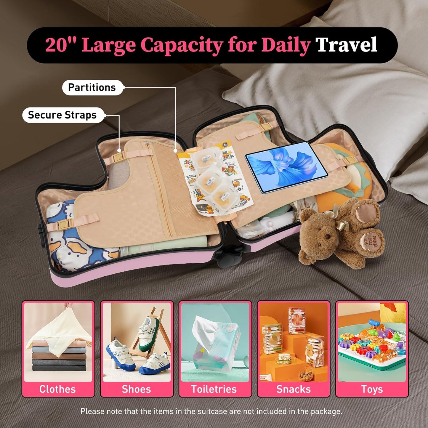 CNCEST 20" Kid's Ride-on Travel Suitcase,Rolling Luggage with Wheels Carry Trolley Luggage with Password Lock,Children's Ride On Trolley Luggage for Children's Day Gift,Festival Gift