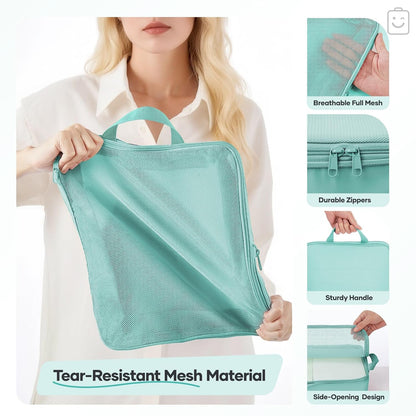 Veken 11 Set Compression Packing Cubes for Travel Essentials,Compressible Expandable Large Luggage Suitcase Organizer Bags for Clothing,Durable Space Saver Storage Bags with Toiletry Bags(Blue Green)
