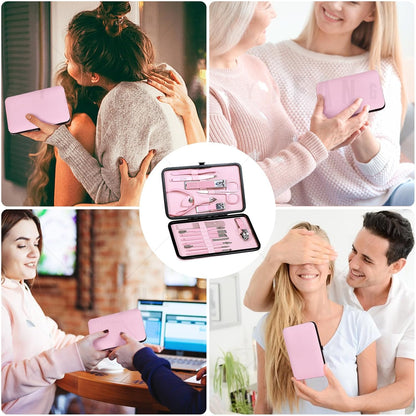Women' Manicure Set Pedicure Kit Nail Clippers Set Fingernail Clipper Set Ingrown Toenail Nail Kit Scissor Nail Trimmer Kit 15 in 1 Travel Nail Kit Care Grooming Tools with Fine Case Gift (Pink 15)