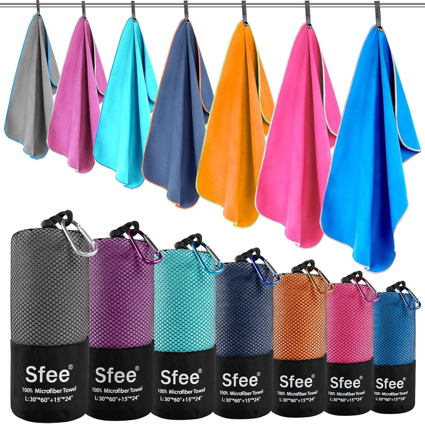 Sfee 2 Pack Microfiber Travel Towel, Quick Dry Towel Camping Towel Super Absorbent Compact Lightweight Sports Towel Swim Gym Towels Beach Towel Set for Gym, Hiking, Pool, Backpacking, Bath, Yoga