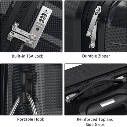 24 Inch Luggage with Spinner Wheels, Hard Shell Suitcase, Lightweight PP Luggages with TSA Lock, Checked-Medium Suitcases 24-Inch, Black