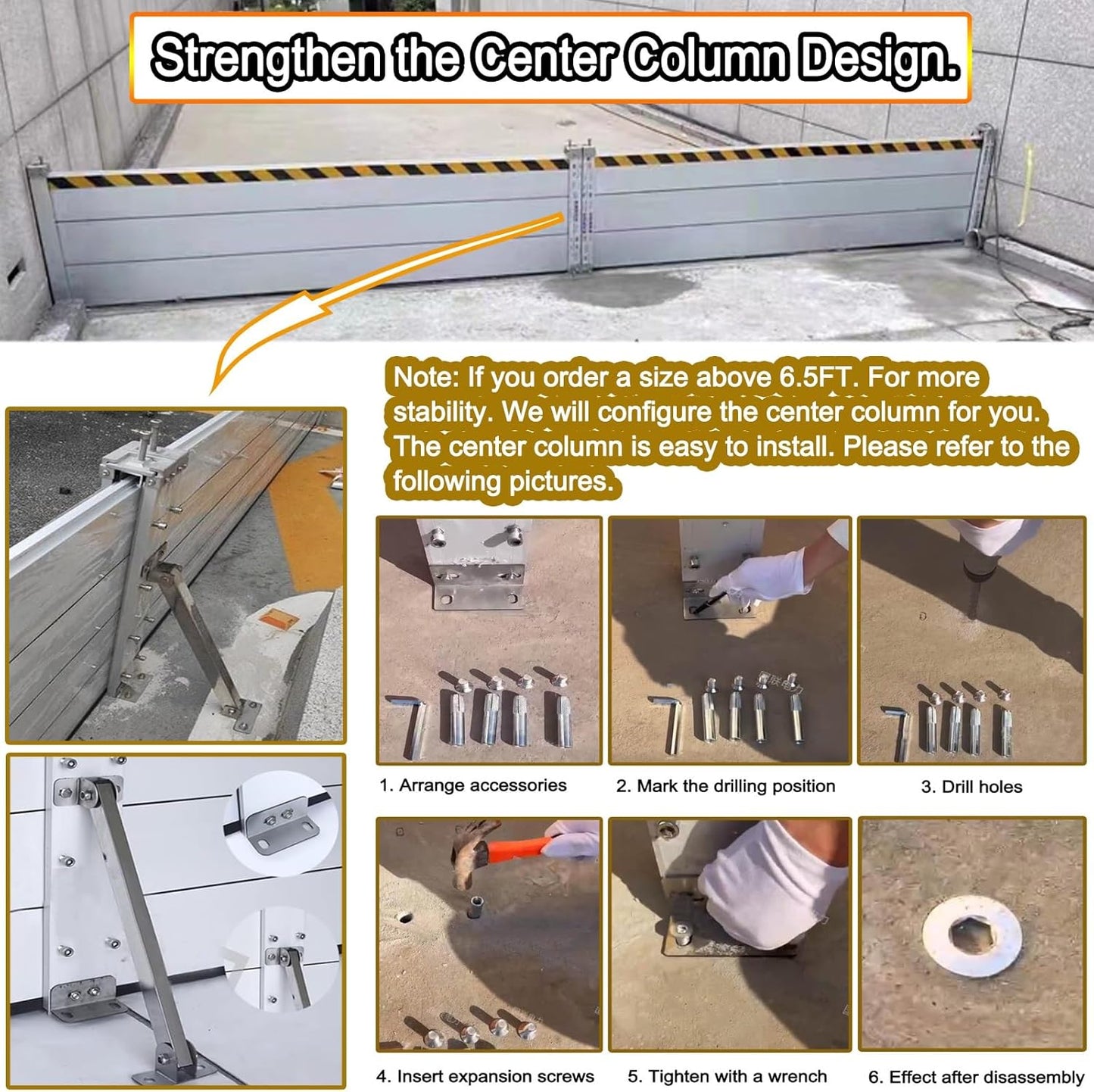 Reusable Flood Barrier, 3/4/5/6/7/8/9/10/11/12/13ft Long Heavy Duty Aluminum Water Barrier Shield for Sliding Glass Door/Driveway/Home Doorway, Removable Stopper Shield with Rubber(H 3.3ft