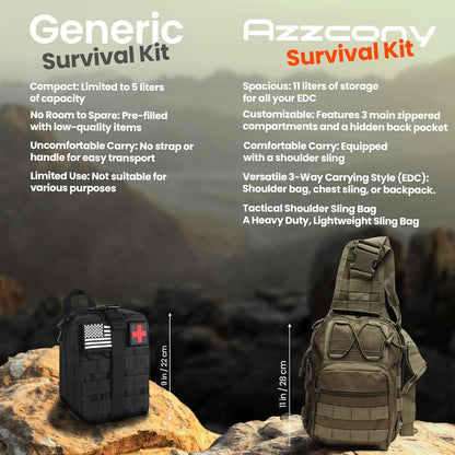 Emergency Survival Kit with First Aid Gears and Supplies - EDC Go Bugout Bag - Get Home Backpack for Camping Outdoor - Tactical Military Molle Pouch Grade - Gift for Man Woman