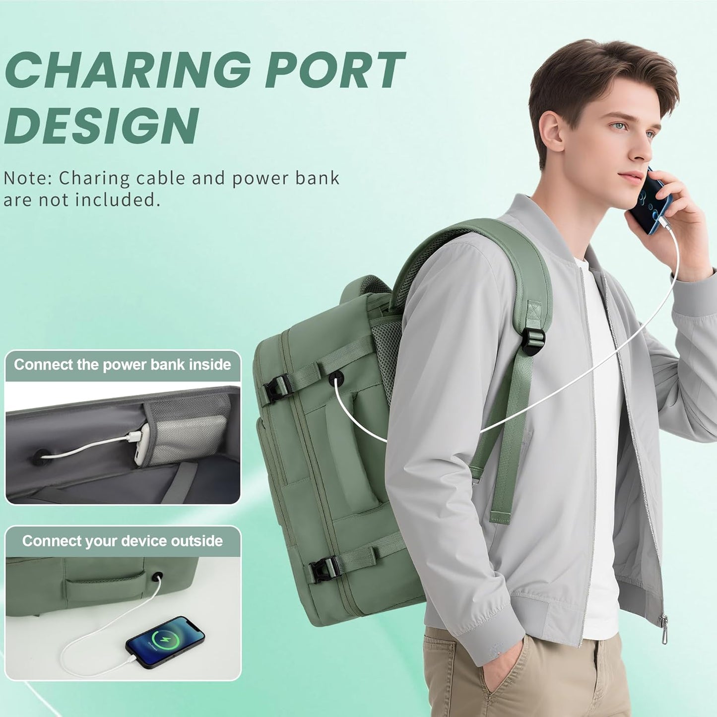 Personal Item Backpack, Carry on Travel Backpack with Multi-Pockets, Waterproof Casual College 16inch Laptop Backpack for Men Women, Army Green
