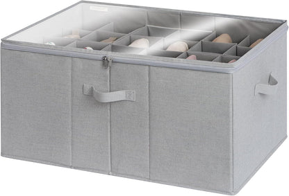 StorageWorks Shoe Organizer for Closet, Fits up to 24 Pairs, Shoe Cubby Storage Containers with Adjustable Dividers and Clear Cover, Grey