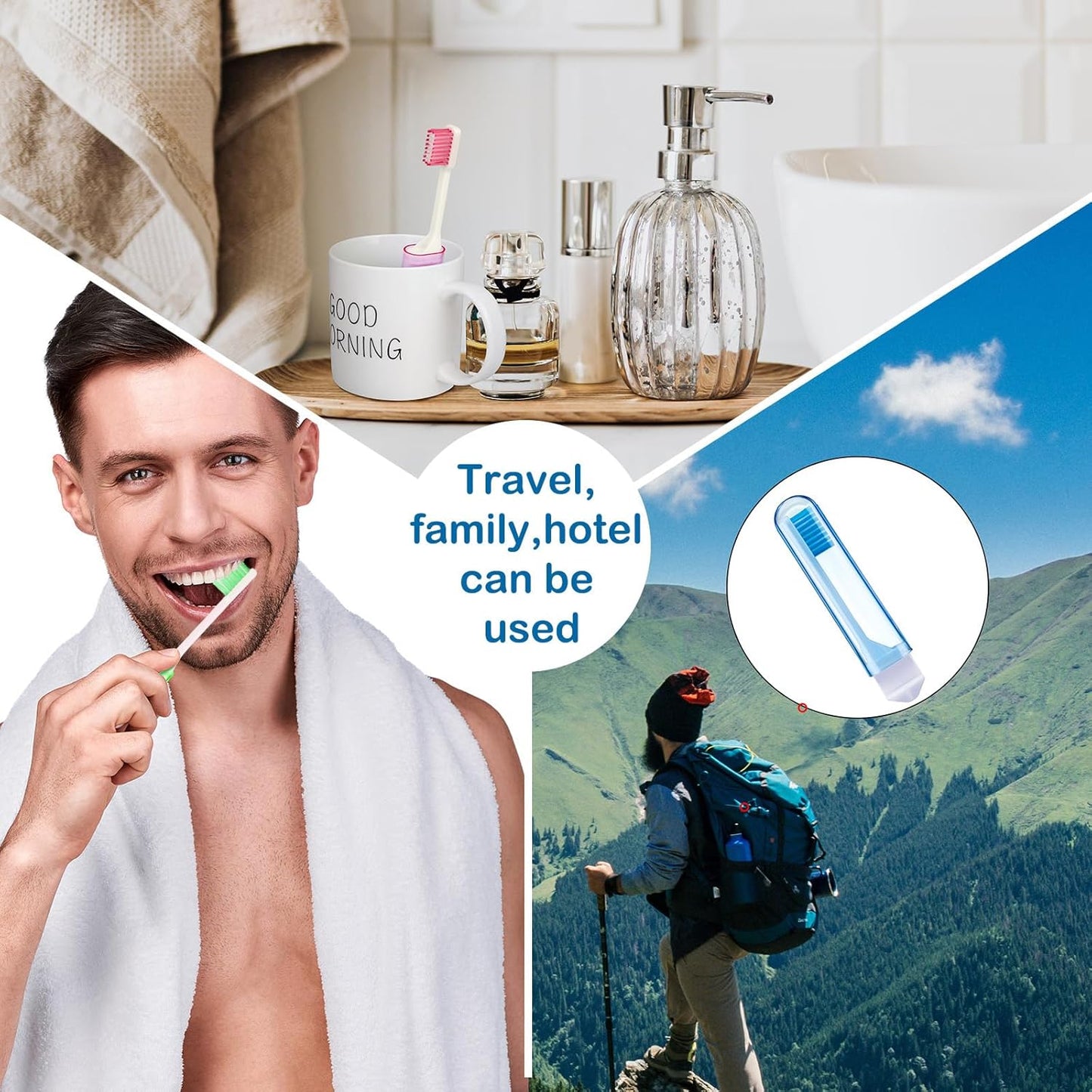 Patelai 4 Pieces Travel Toothbrush Set, Soft Bristle Mini Foldable Tooth Brush with Case, Individually Wrapped Small Portable Travel Size Toiletries Stuff for Camping (Candy Color)