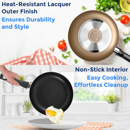 SereneLife 6-Piece Pots and Pans Set – Nonstick Cookware, Black Coating, Heat-Resistant, Dishwasher safe, Includes Fry Pans, Saucepans with Lids, Color Gold