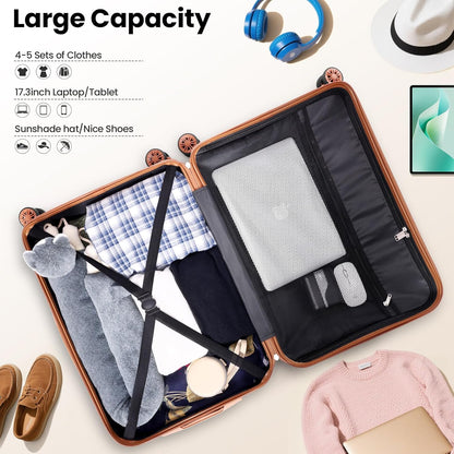 Hoteel 4 Piece Luggage Set (4-YEAR WARRANTY) Carry on ABS+PC Hard Shell Suitcase with Spinner Wheels & TSA Lock (Black)
