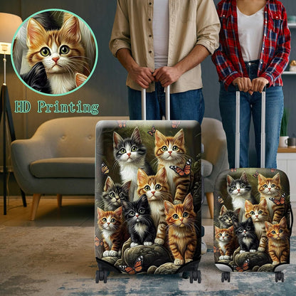 Luggage Cover + Tag, Cats Family Travel Suitcase Protector for 29-30 inch Luggage (XL) with Concealed Zipper, Washable Elastic Cloth, Dustproof, Anti-Scratch