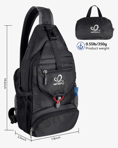 WATERFLY Packable Small Crossbody Sling Backpack Shoulder Chest Bag Daypack for Hiking Traveling