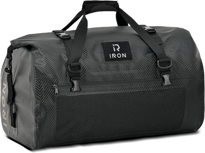 IRON JIA'S Motorcycle Dry Bag - Waterproof Duffle & Luggage Tail Bag Saddle Bags with Roll Top Closure, Shoulder Straps, Inner Pocket and Mesh Pocket (Carbon Fiber, 70L)