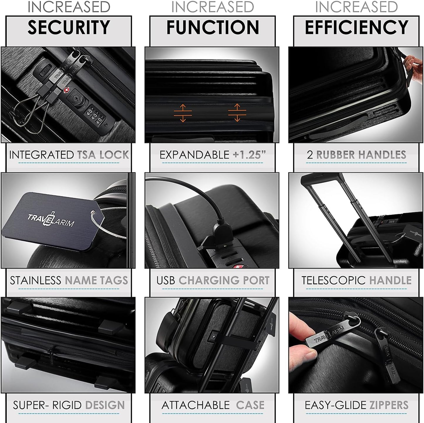 Hard Shell Luggage Sets with Spinner Wheels 4 Piece, Expandable Large Suitcases with TSA Lock, Travel Large Suitcase Set, Black Luggage Set