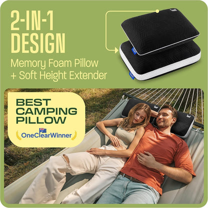 Camping Pillow: Dual Cover, Memory Foam Travel Pillow, Medium Firm Camp Pillow, Camping Pillows for Sleeping, 5 Layers for Support, Small Travel Pillow,Small Portable Pillow 10x16 Inches (Black)