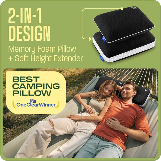 Camping Pillow: Dual Cover, Memory Foam Travel Pillow, Medium Firm Camp Pillow, Camping Pillows for Sleeping, 5 Layers for Support, Small Travel Pillow,Small Portable Pillow 10x16 Inches (Black)