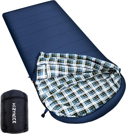 0 Degree Sleeping Bag 100% Cotton Flannel XXL for Adults Big and Tall Cold Weather Winter Zero Degree Camping,Free Compression Sack