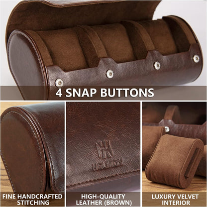 Watch Roll Travel Case: 3 Slot Watch Box Organizer for Men - Watch Storage and Display Case - Watch accessory Fits All Wrist Watches & Smart Watches Up to 50mm (Dark Brown)