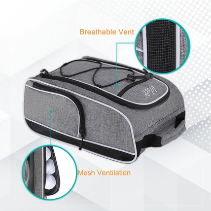 Wolt 2 Pcs Golf Shoe Bag for Travel- Zippered Shoes Carrier Bags with Ventilation & Double Outside Accessory Pocket for Socks, Tees, Golf Balls, etc. for women and men (Black+Grey)