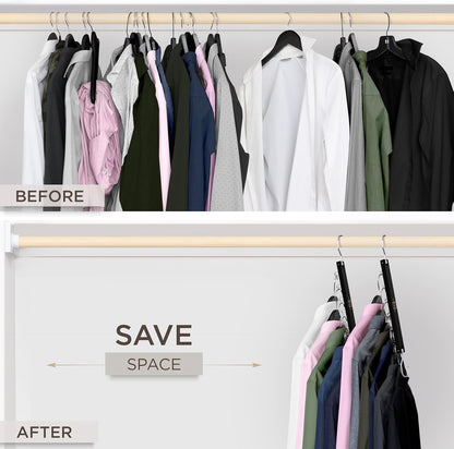 MORALVE Space Saving Hangers for Closet – 4 Pack European Beechwood 6-Tier Shirt Organizer with 360° Swivel Hook – Collapsible Clothes Hanger for Closet Organization (Hangers Not Included)