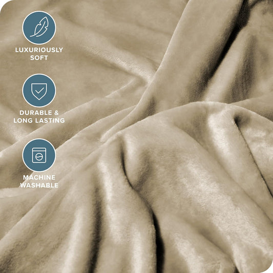 Bare Home Fleece Blanket - Giant Size - Ultra-Soft Lightweight for Bed, Sofa, and Couch - Luxury Microplush - Cozy Warm Blanket (Giant, Oyster)
