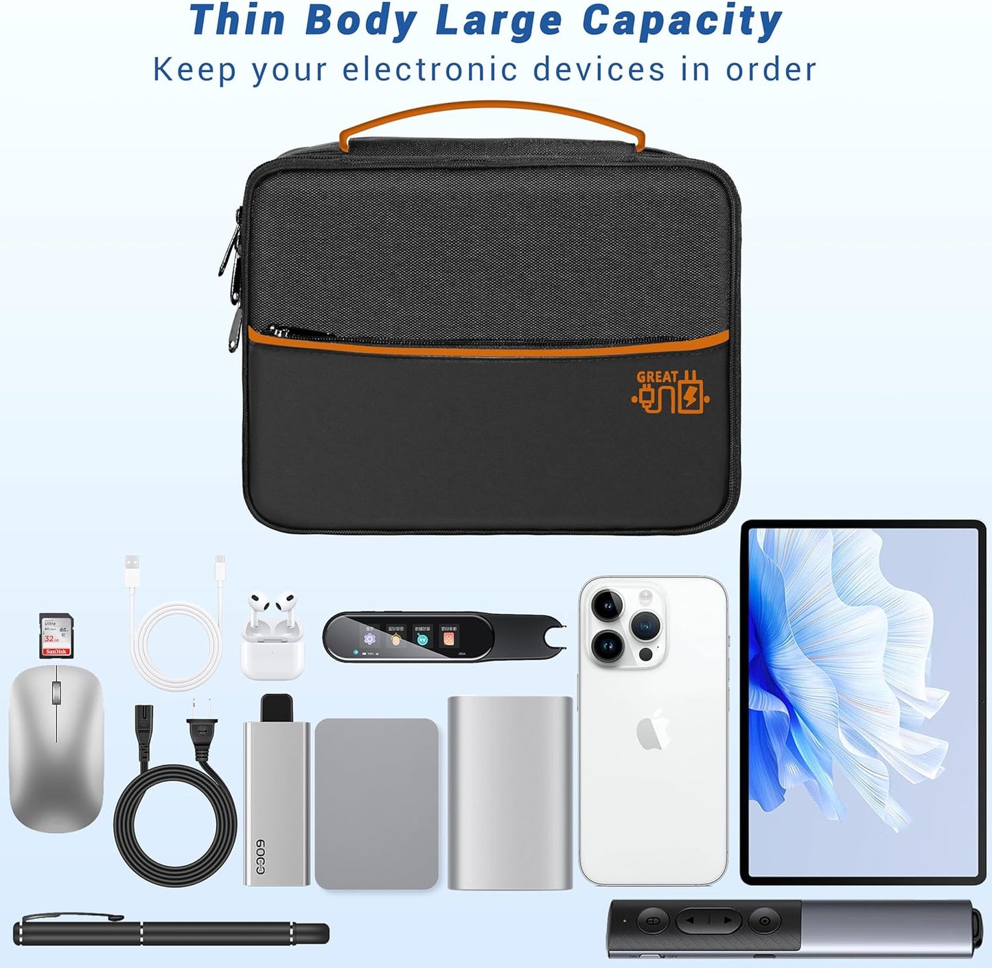 Electronics Organizer,Travel Cord Organizer Pouch, Portable Cable Organizer Bags, Waterproof Electronic Accessories Storage Case for Cables, Cords, Charger, Phone (Double Layer-Black)