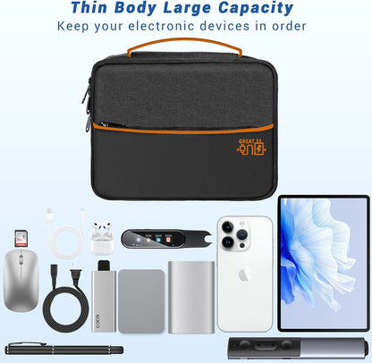Electronics Organizer,Travel Cord Organizer Pouch, Portable Cable Organizer Bags, Waterproof Electronic Accessories Storage Case for Cables, Cords, Charger, Phone (Double Layer-Black)