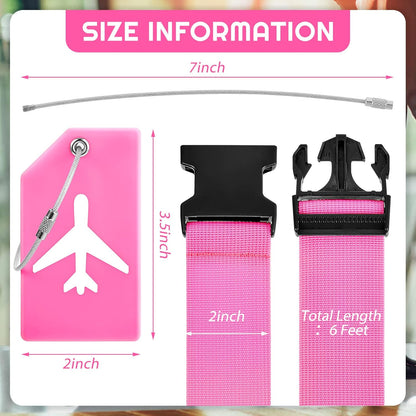 Weewooday 8 Pcs Luggage Straps Suitcase Tags Set for TSA Approved, 4 Travel Adjustable Suitcase Belt, 4 Silicone Luggage Tags with Name ID Card Travel Accessories(Pink, Light Blue,Airplane)