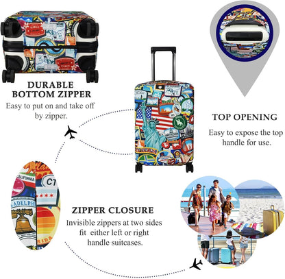 Explore Land Travel Luggage Cover Suitcase Protector Fits 18-22 Inch Case (Statue of Liberty, S)