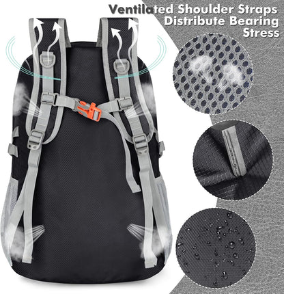 ZOMAKE Lightweight Packable Backpack 30L, Foldable Hiking Backpacks Water Resistant Compact Folding Daypack for Travel(Black)