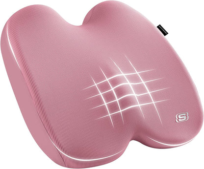 Skechers Memory Foam Seat Cushion,Ribbed Fabric Office Chair Cushion for Tailbone Pain Relief,Butt Pillow for Office Chair,Car Seat Cushion,Long Sitting Office Workers,and Car Drivers,Pink