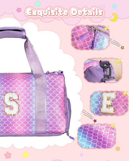 Girls Cheer Up Gifts-Girl Gym Bag with Shoe Compartment, Kid Personalized Weekender Overnight Bags, Initial Travel Tote with Makeup Pouch, Graduation Gift for Niece Kids Daughter (Letter K)