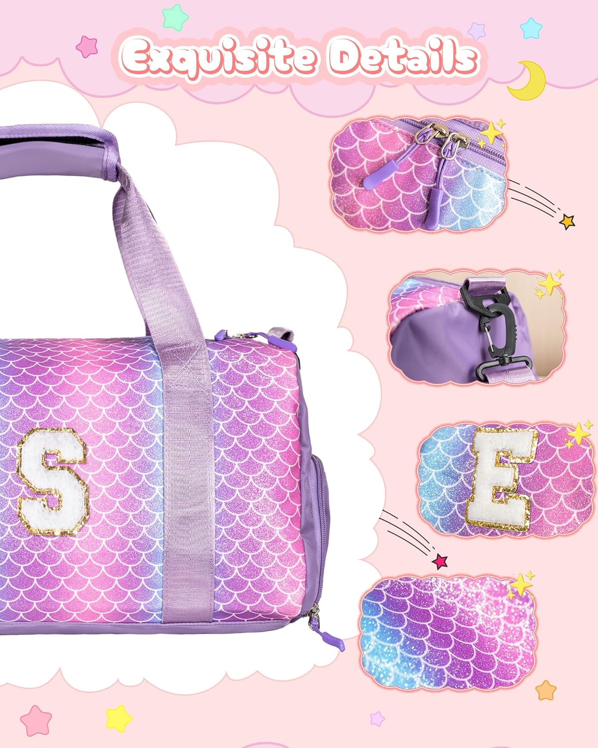 Birthday Gift for Daughter 3-12 Years Old-Girl Gym Bag with Shoe Compartment, Kid Personalized Dance Bags, Initial Travel Tote with Makeup Pouch, Gifts for Granddaughter (Letter A)